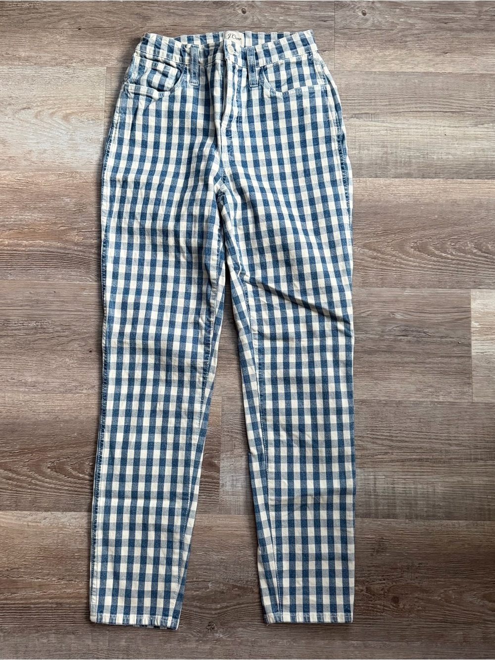 J.Crew Vintage Straight Gingham Jeans Size 26 Blue White Plaid